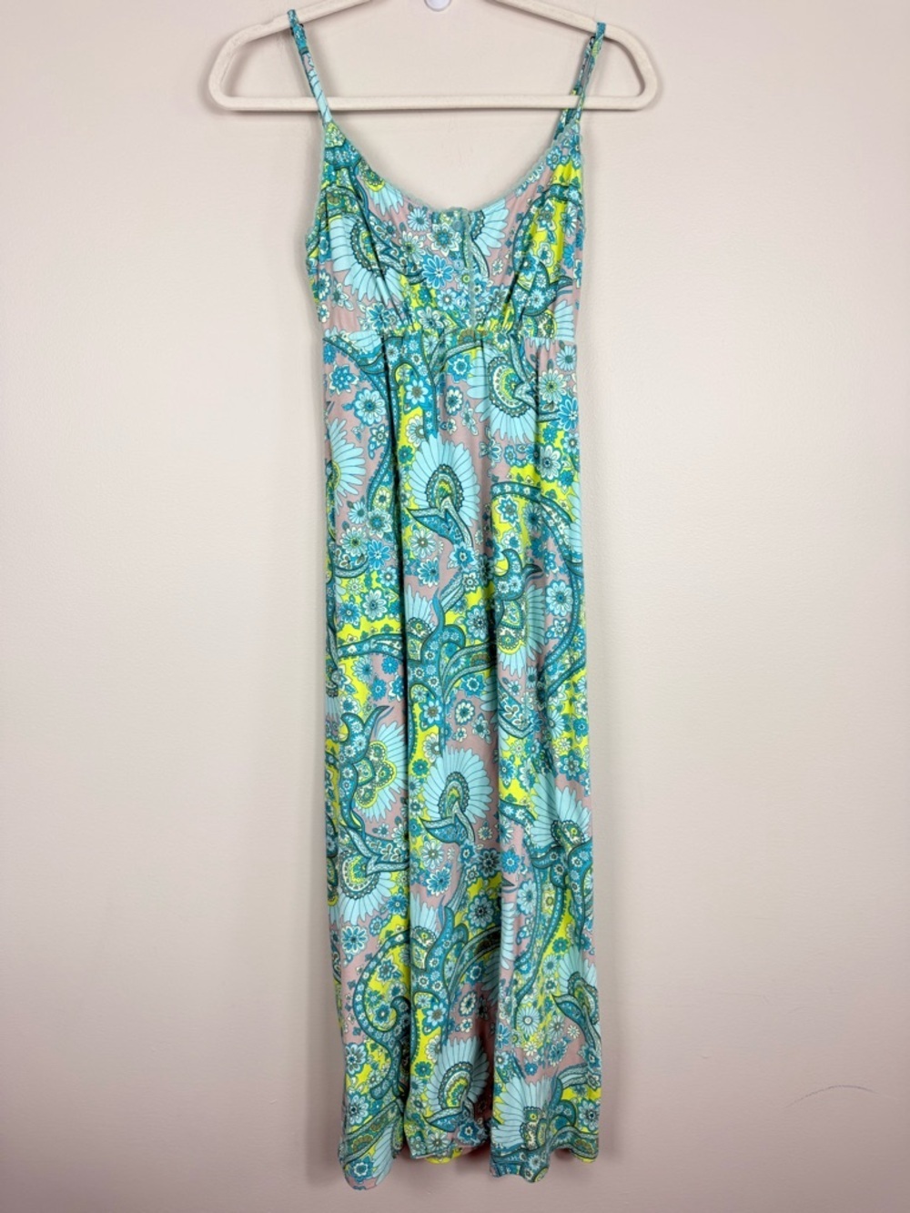 BedHead Pajamas Lace Nightgown Womens XS Slip Dress Palm Floral Blue Green NWT